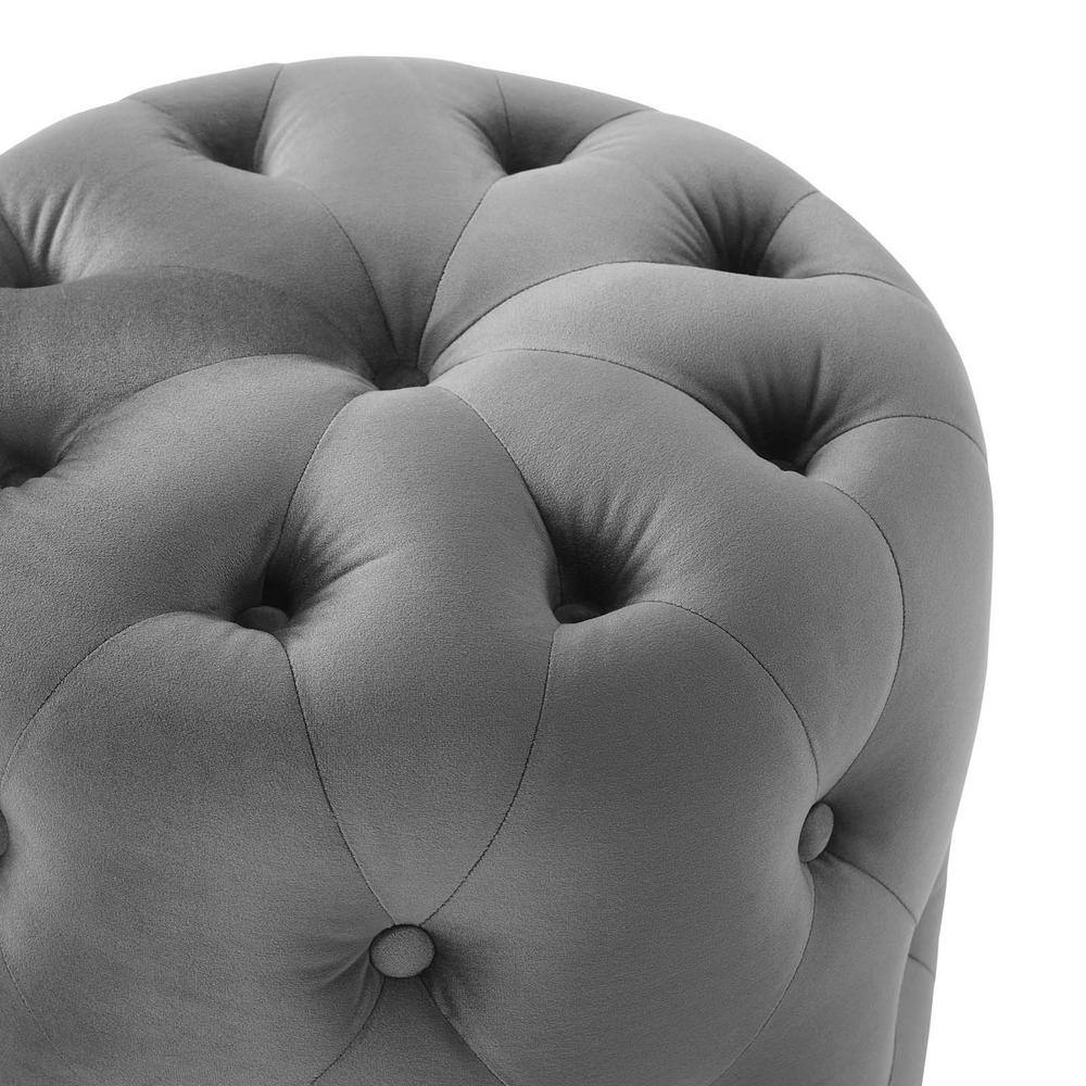 Amour 15.5'' Gray Performance Velvet Tufted Round Ottoman