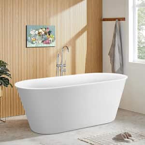 59 in. x 29 in. Acrylic Flatbottom Alcove Freestanding Soaking Bathtub in White