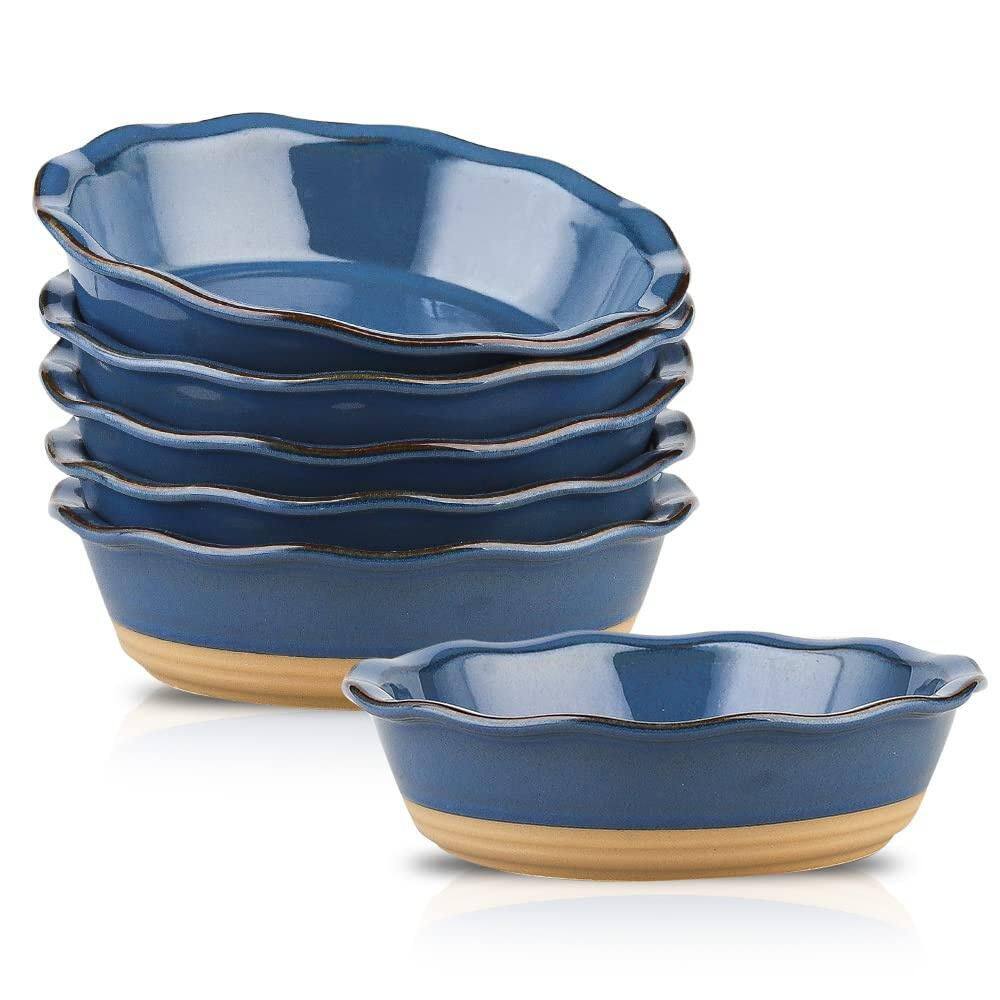 6-Piece Ruffled Edge Round Ceramic Mini Pie Pan Set Non-Stick Dessert Baking Dish with Farmhouse Style Blue price history on PriceWatchPro