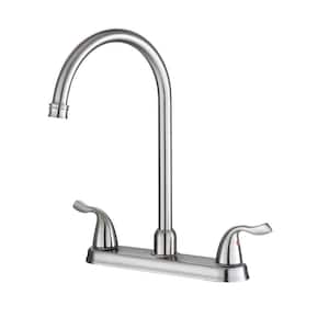 Double Handle Deck Mount Standard Kitchen Faucet, 2-Hole 8 in. Kitchen Sink Faucet in Brushed Nickel