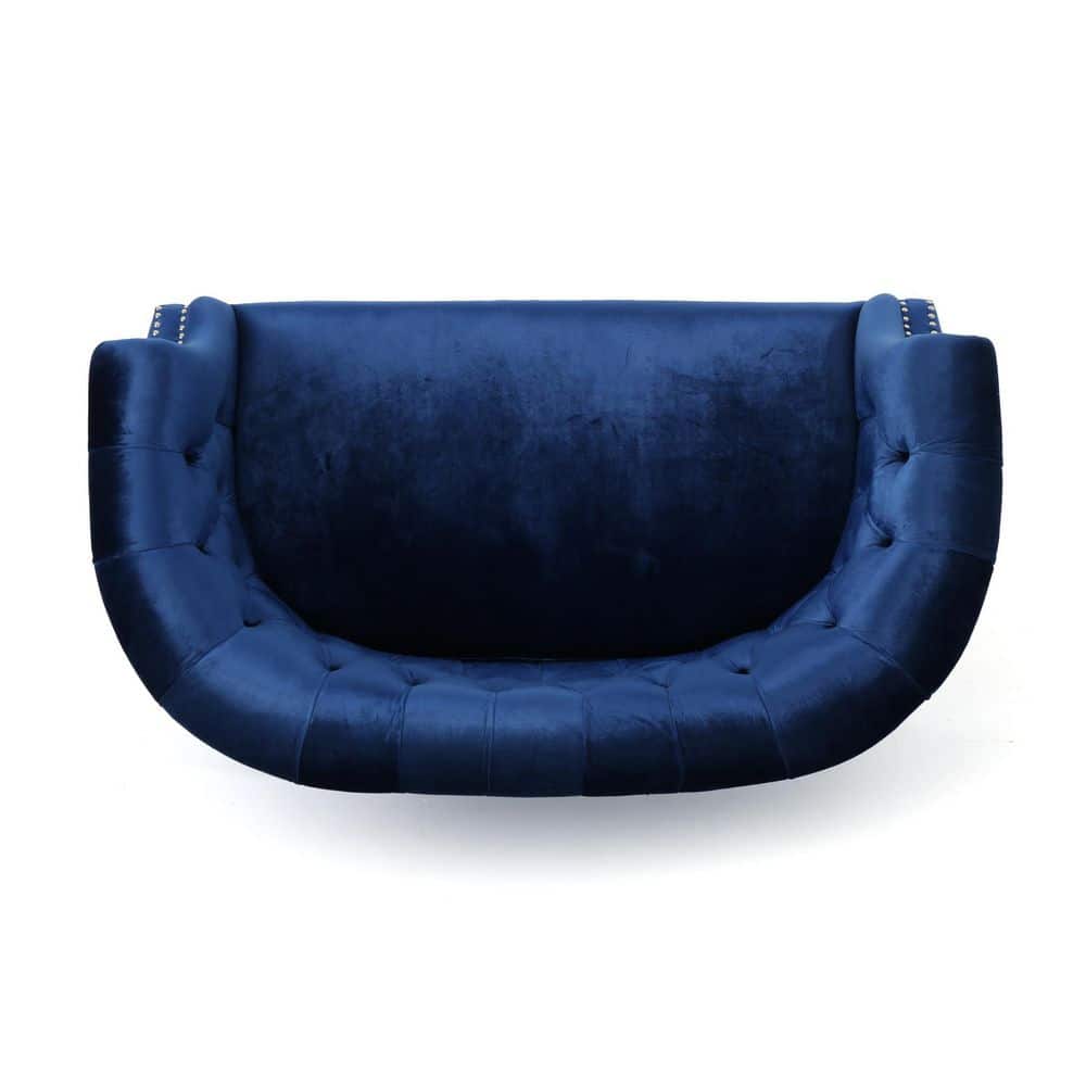Elegant Navy Blue Velvet Chesterfield Loveseat with Nailhead Accents