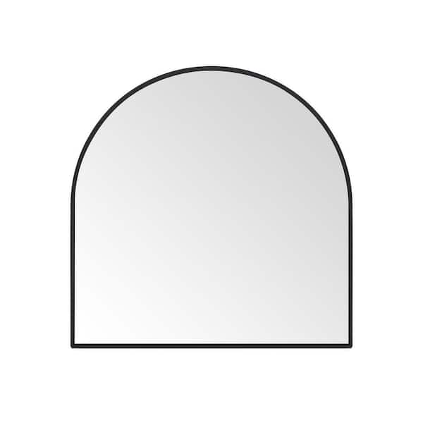 30 in. W x 30 in. H Modern Arched Metal Framed Wall Mounted Bathroom Vanity Mirror in Black