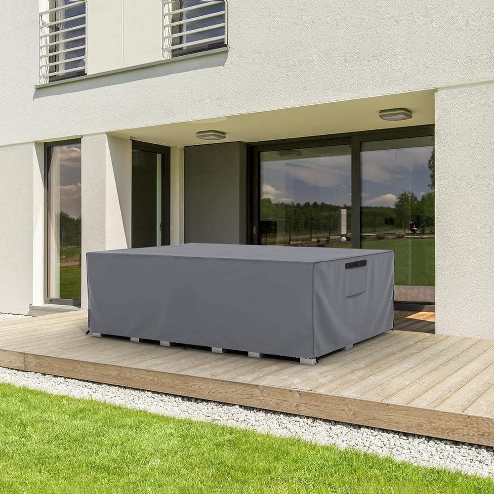 Patio Gray Furniture Cover, 126 in. W x 126 in. D x 28 in. H, Heavy-duty Wa
