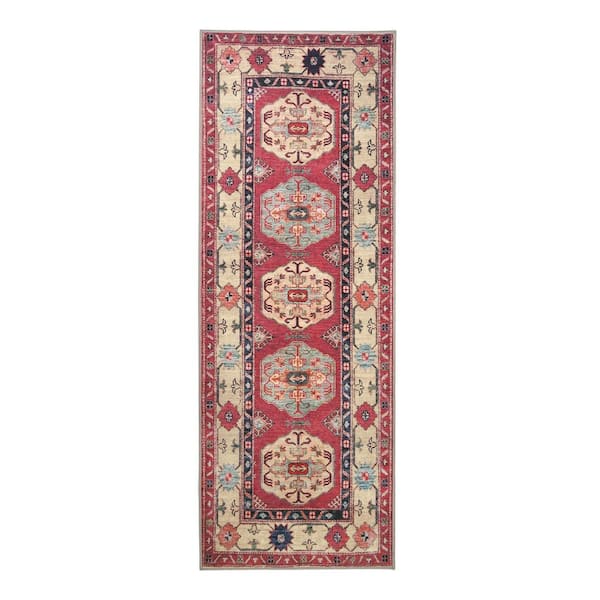 My Magic Carpet Shary Coral/Beige Washable Rug 2.5 ft. x 7 ft. Runner Rug