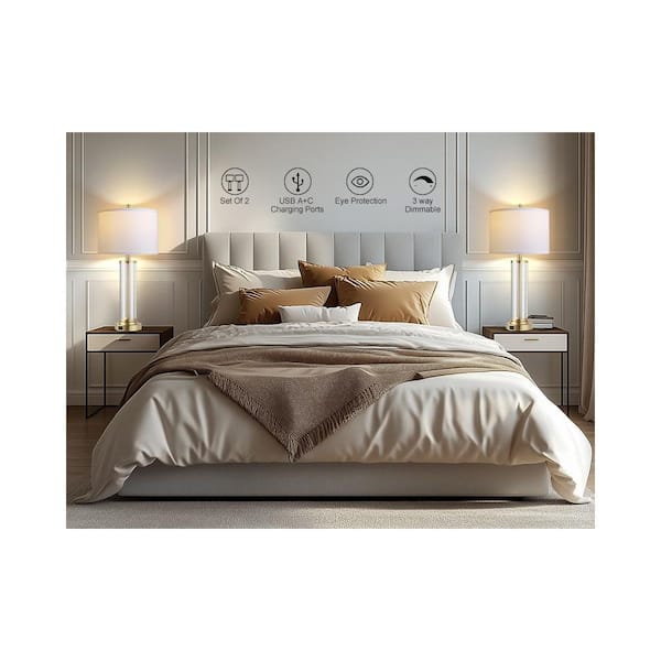26.77 in. Golden Modern Nightstand Lamp, for Bedrooms Set of 2, Touch Control with USB A+C Ports, 3-Way Dimmable