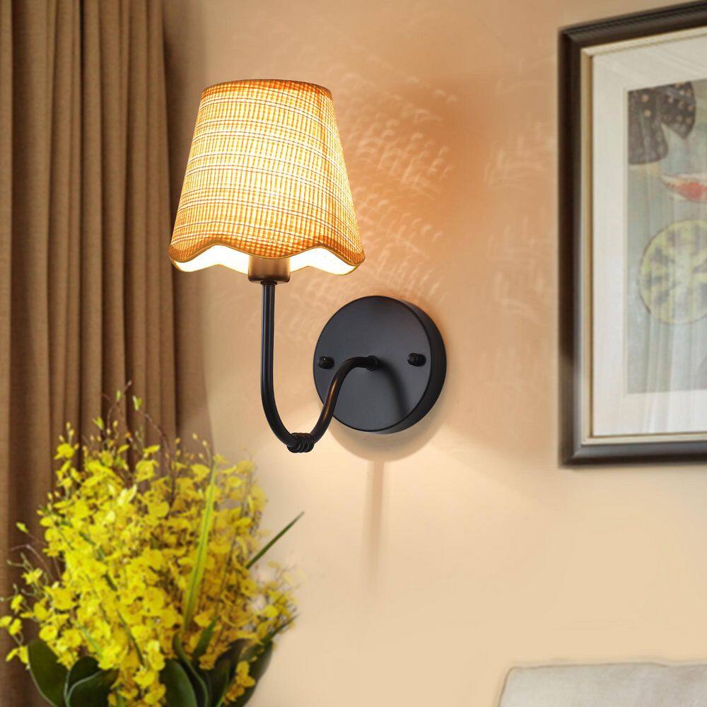 Hels 10.83 in. 1-Light Black Rustic Wall Sconce Light with Brown Woven Rattan Shade (2-Pack) price history on PriceWatchPro