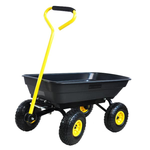 Unbranded 2 cu. ft. Steel Garden Cart Folding Car Poly Dump Truck with Steel Frame 10 in. Pneumatic tire, 300 lbs. Capacity, Black