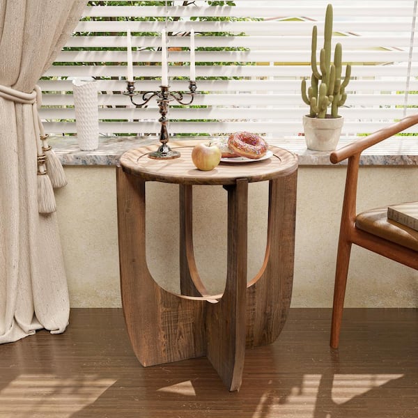 Rustic 20.12 in. Brown Round Wood End Table