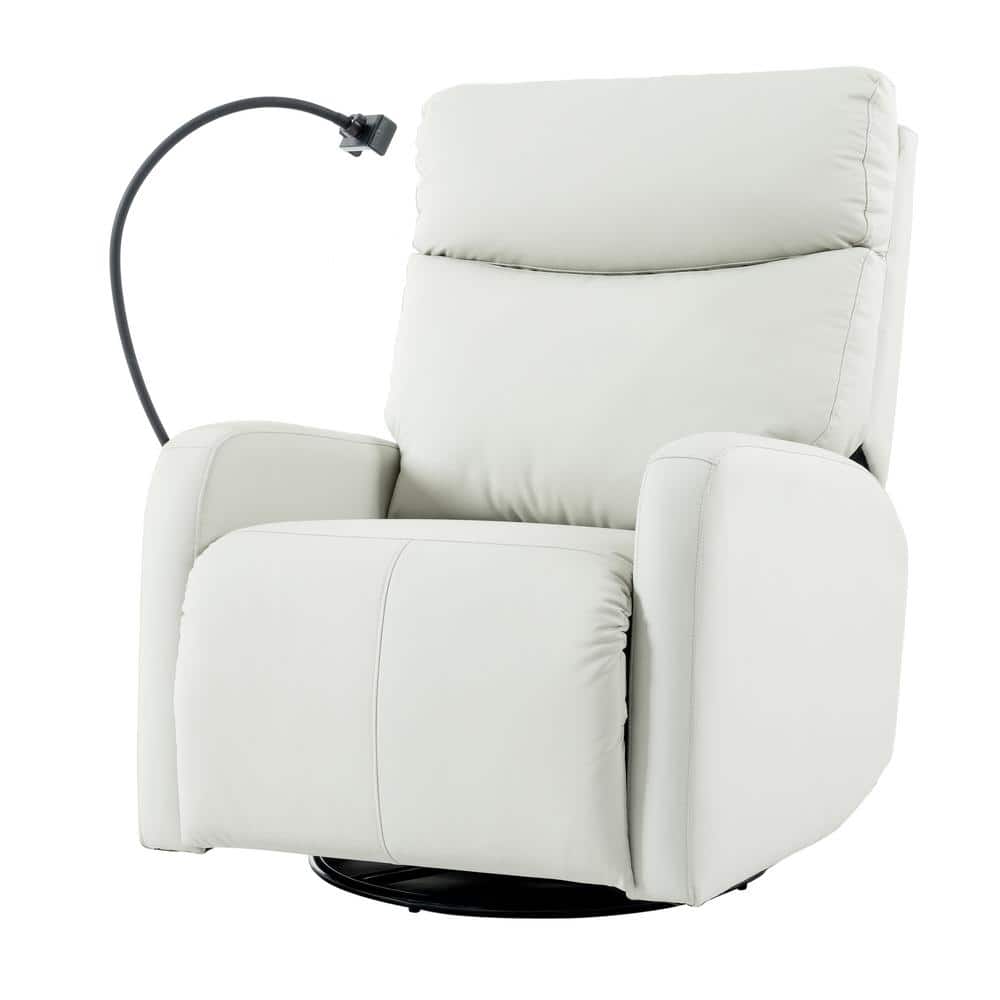 Light Gray Faux Leather Swivel Recliner with Metal Frame