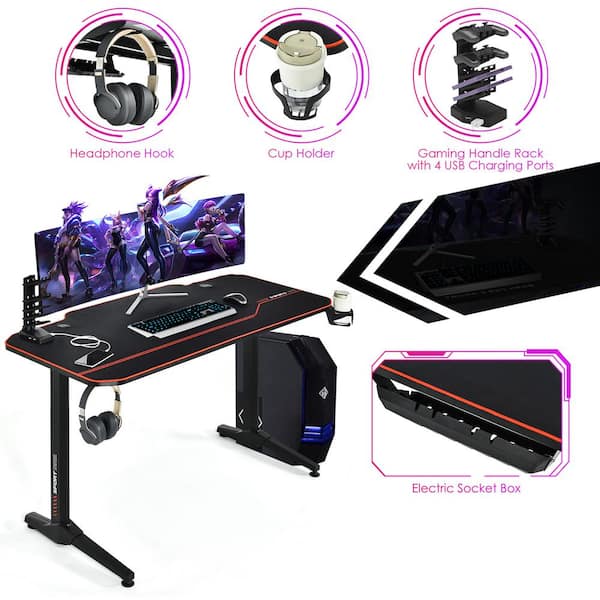 Large Modern Ergonomic Computer TableTop Gaming Desk w/ 2 cable management  holes
