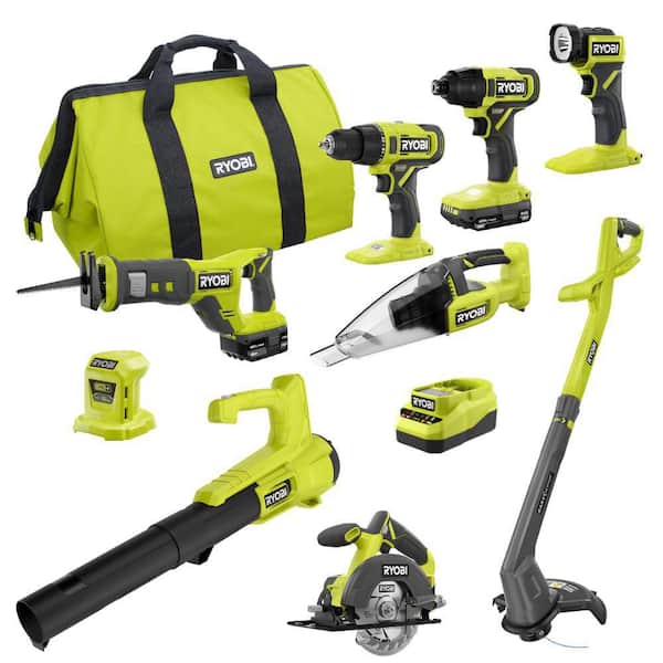 ONE+ 18V Cordless 9-Tool Combo Kit with 1.5 Ah Battery, 4.0 Ah Battery, Charger, and Tool Bag