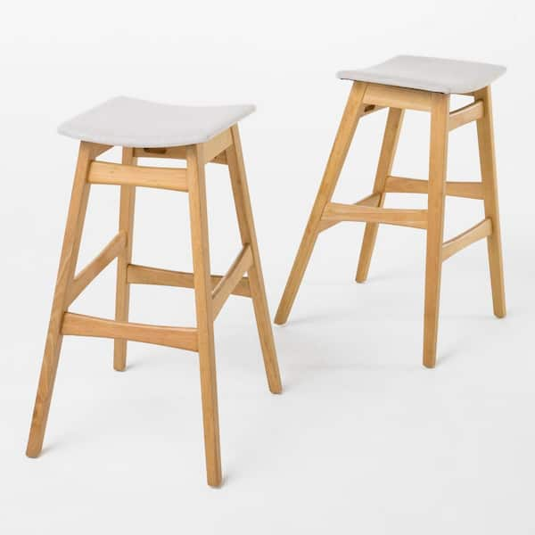 Noble House Emmaline 30 in. Wood Light Beige and Oak Bark Stools (Set of 2)