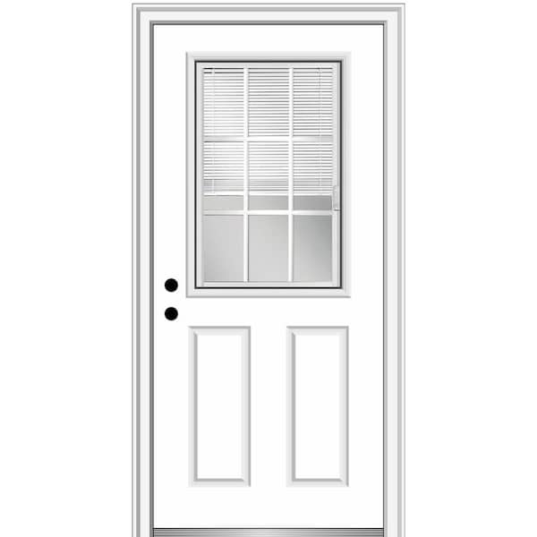 MMI Door 34 in. x 80 in. Internal Blinds/Grilles Right-Hand 1/2 Lite 2-Panel Clear Primed Fiberglass Smooth Prehung Front Door