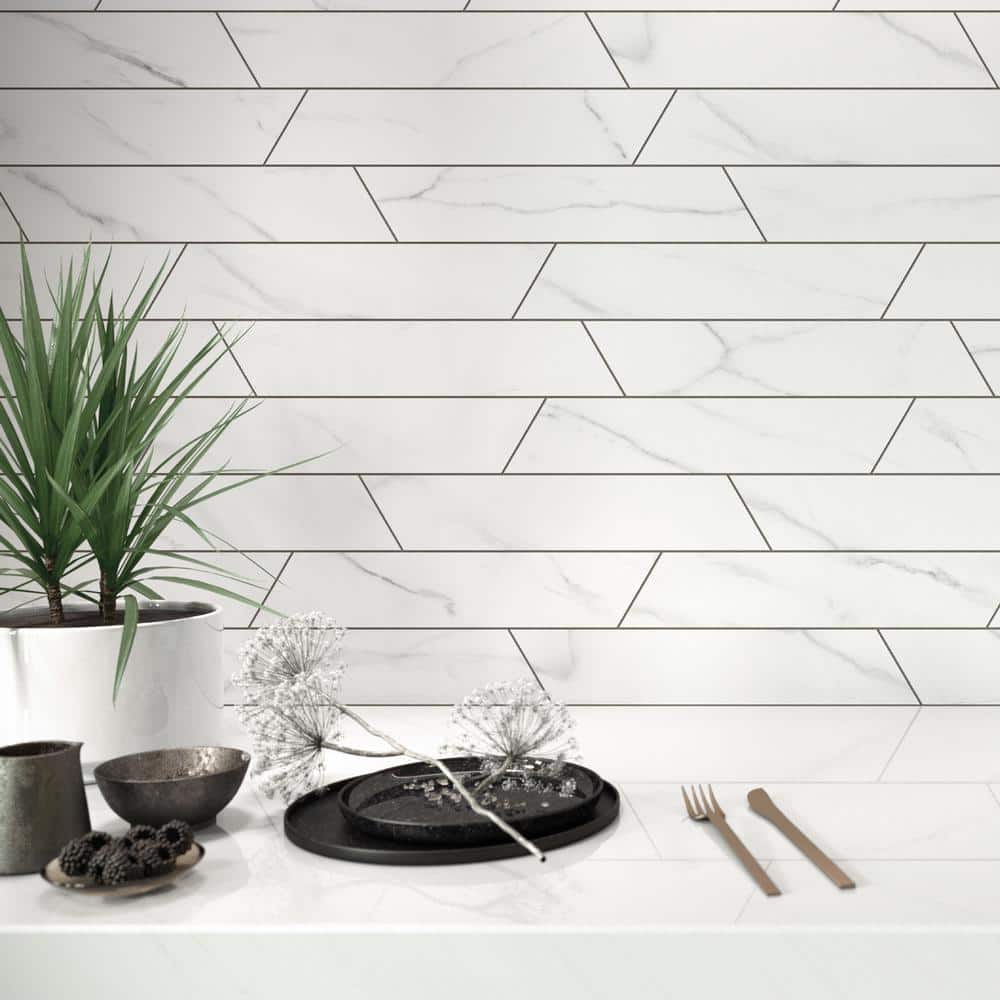 Elegance White Chevron Matte Porcelain Floor and Wall Tile
