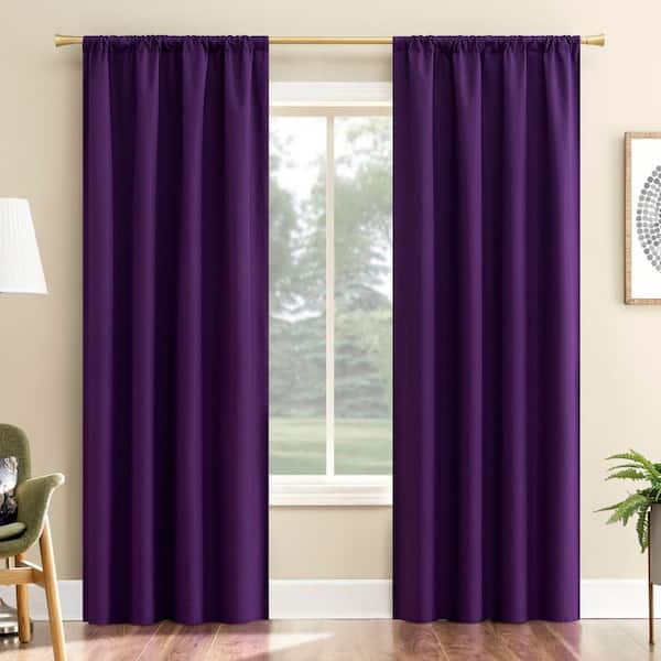 Karina Textured Purple Faux Linen 40 in. W x 84 in. L Rod Pocket Blackout Curtain (Single Panel)
