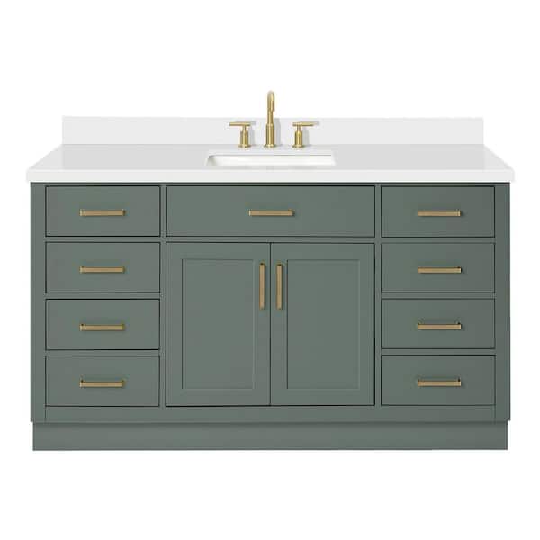 Hepburn 60 in. Single Sink Freestanding Bathroom Vanity in Vintage Sage Green with Pure White Quartz Top