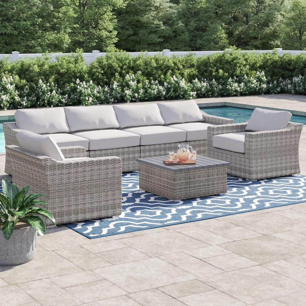 7-Piece Wicker Patio Conversation Set with Gray Mix Cushions and Table Fully Assembled 6-Person Wicker Seating price history on PriceWatchPro