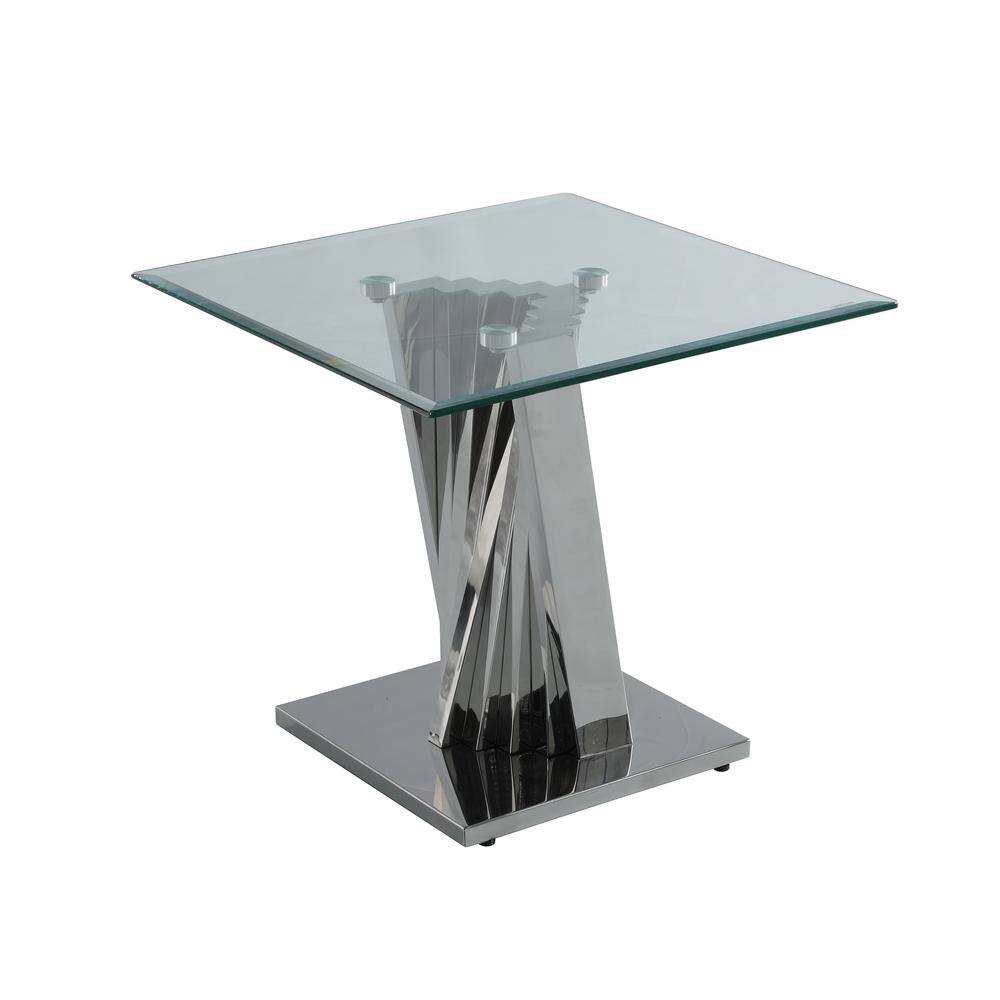 Silver Stainless Steel and Clear Glass 4-Piece Living Room Table Set