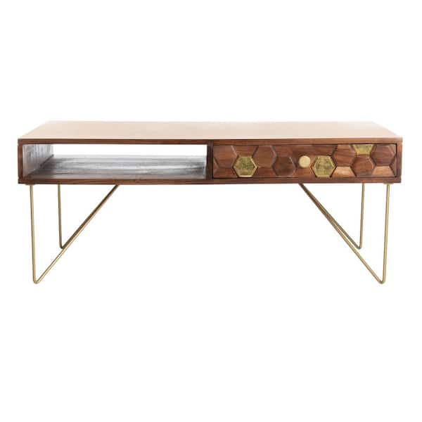 SAFAVIEH Raveena 40 in. Brown/Gold Coffee Table