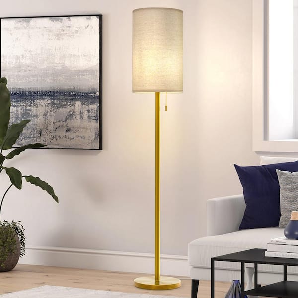 Chicago 65 in. Brass Standard Floor Lamp with Fabric Lampshade (Includes 1-A19 Bulb)