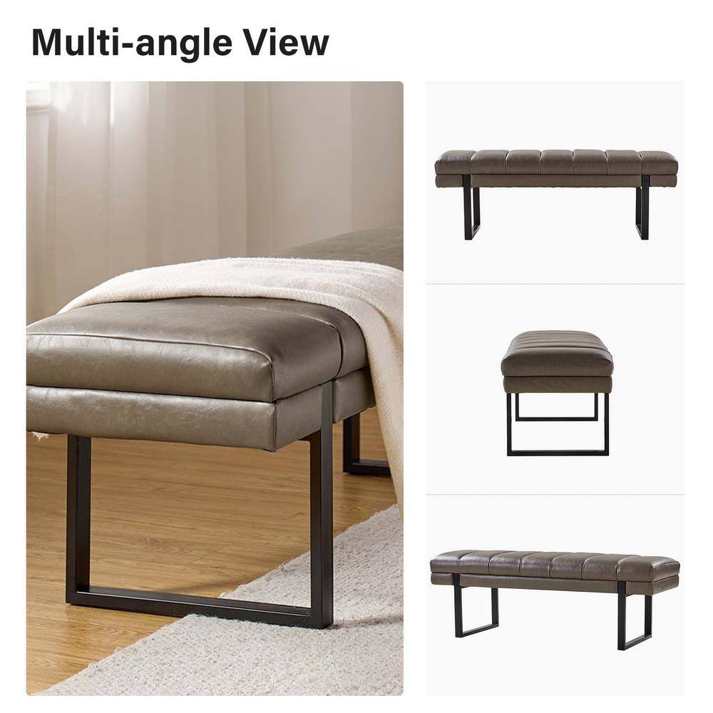Leander Camel 52.5 in.W Modern Industrial Channel Tufted Upholstered Bench with Metal Legs - thumbnail 7
