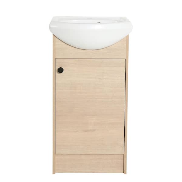 Boosicavelly 16.61 in. W x 9.92 in. D x 32.68 in. H Single Sink Freestanding Bath Vanity in Plain Light Oak with White Ceramic Top