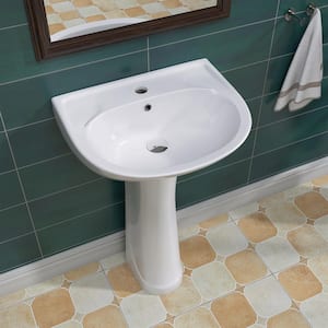 20 in. W x 31.5 in. H Modern Pedestal Bathroom Sink in White Ceramic Oval Vessel Basin Vitreous China with Single Hole