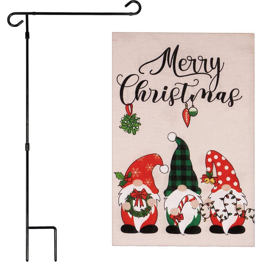 1 ft. x 1.5 ft. Polyester 3 Festive Gnomes 2-Sided Garden Flag Burlap with 36 in. Black Iron Garden Stand price history on PriceWatchPro