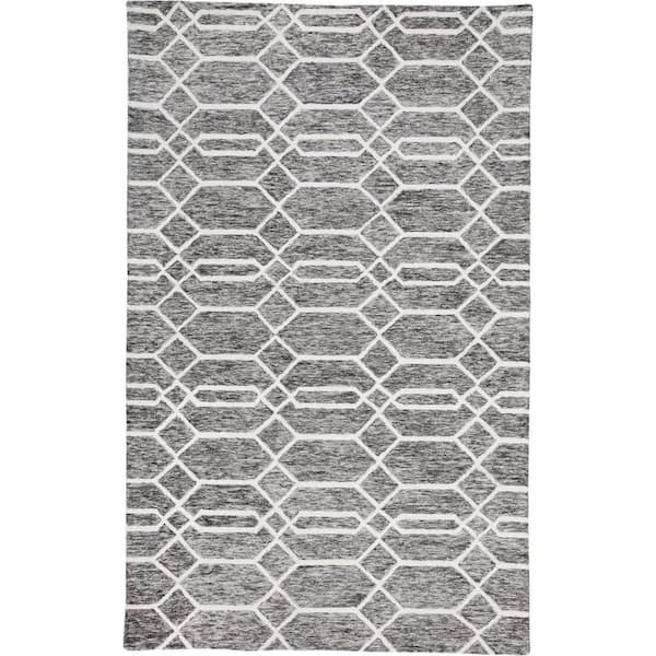 Gray, Black, Ivory 9 ft. x 12 ft. Tufted Geometric Wool Indoor Area Rug