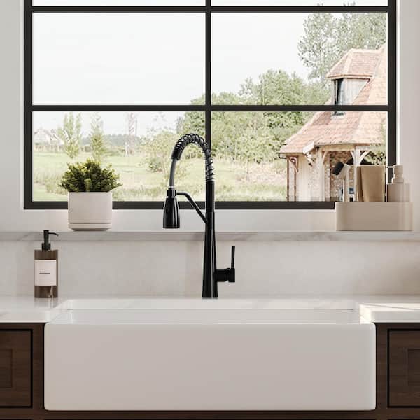 20 in. Height 360° Spout Swivel Spring Single Handle Pull Out Sprayer Faucet with Stainless Steel in Matte Black