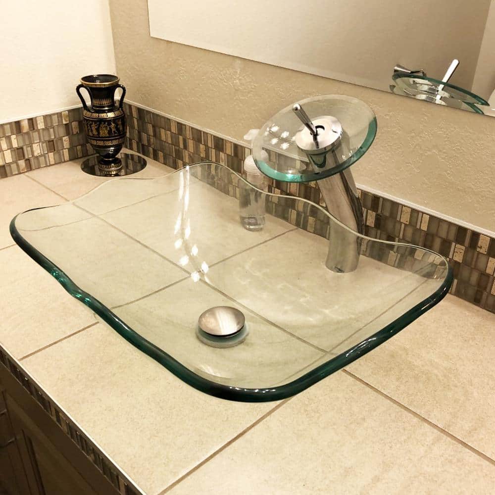 Elegante Clear Fluted Glass Above-Counter Vessel Sink