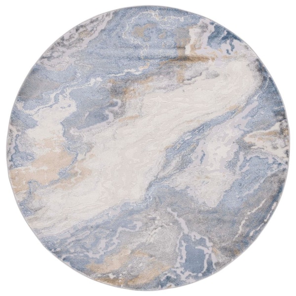 Palma 7 ft. x 7 ft. Beige/Light Blue Distressed Marble Round Area Rug