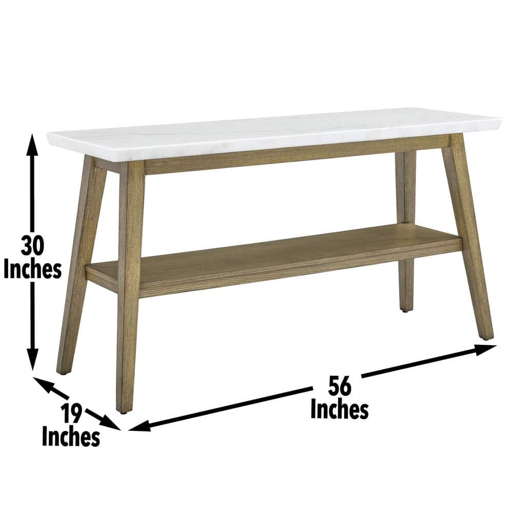Vida 56" White Marble Top Console Table with Storage Shelf