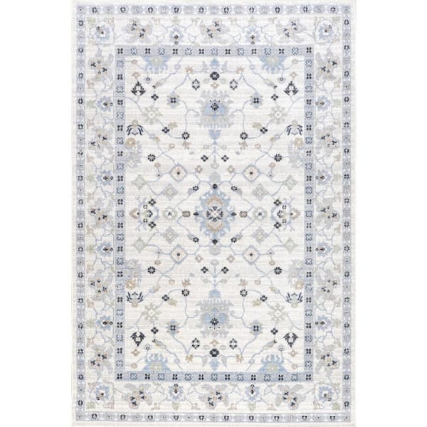 Lilliana Floral Medallion Washable Light Blue 5 ft. x 8 ft. Indoor Area Rug