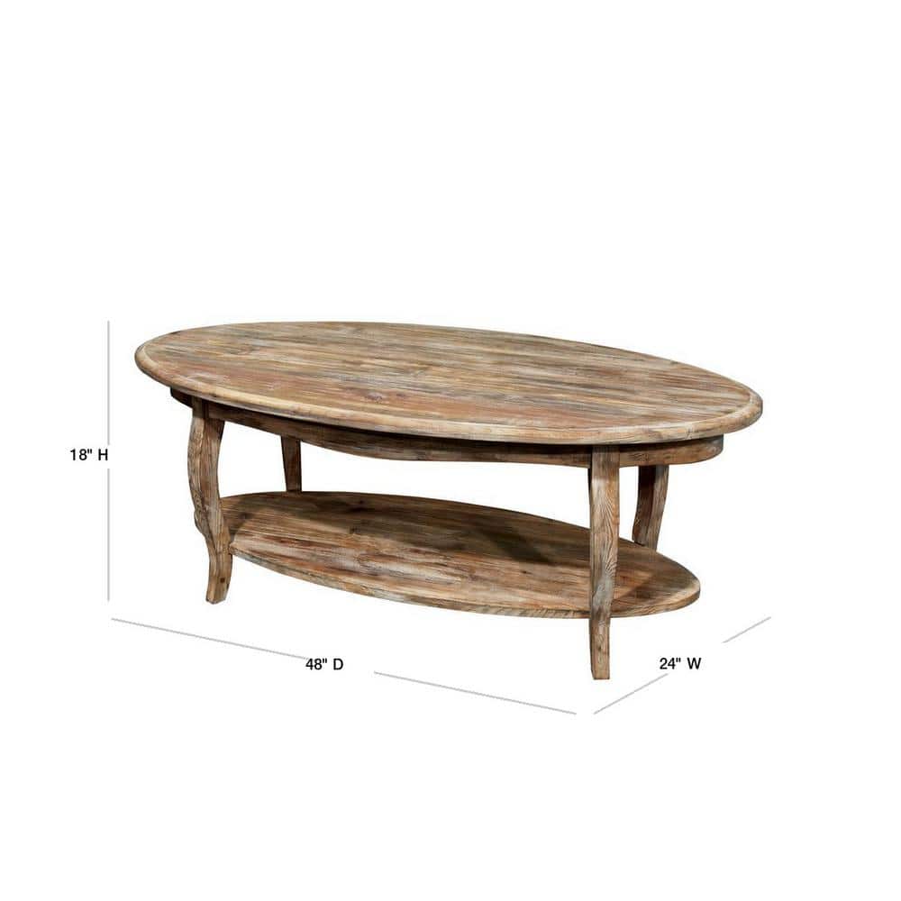 Rustic Reclaimed Wood Oval Coffee Table with Storage