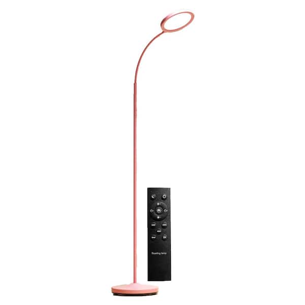 Lukyamzn Upgraded 69 in. Pink 1-Light Smart Dimmable Standard LED Floor Lamp for Living Room with Acrylic Round Shade and Remote