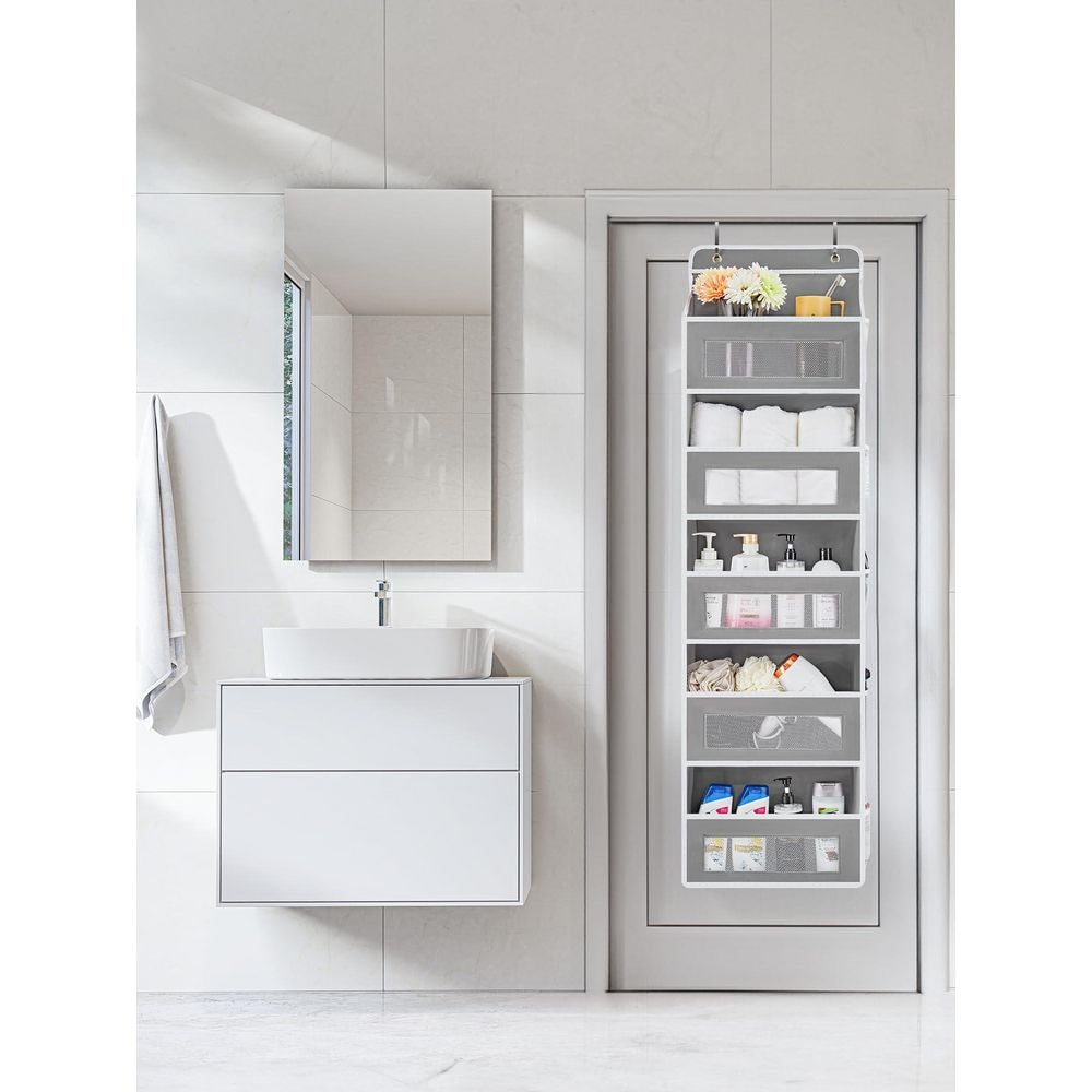 5-Shelf Gray Fabric Over The Door Hanging Organizer with 5 Large Capacity Pockets for Bedroom, Bathroom, Pantry price history on PriceWatchPro