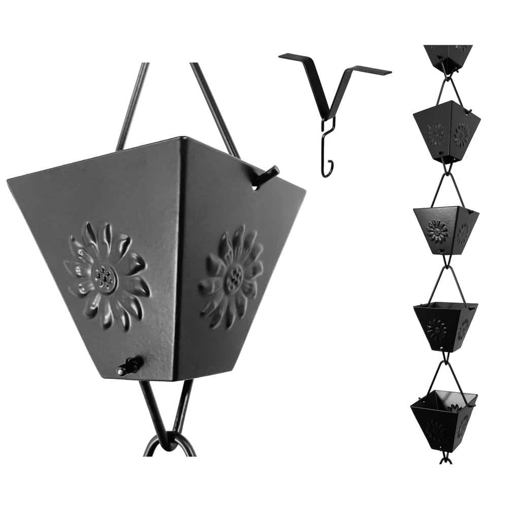 U-nitt 8.5 ft. Black Square Sunflower Rain Chain 5515BLK - The