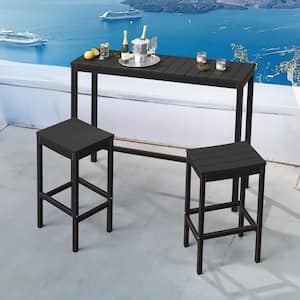 3-Piece 55 in. Black Outdoor Dining Table Set Aluminum Outdoor Bar Set HDPS Top With Bar Stools for Balcony