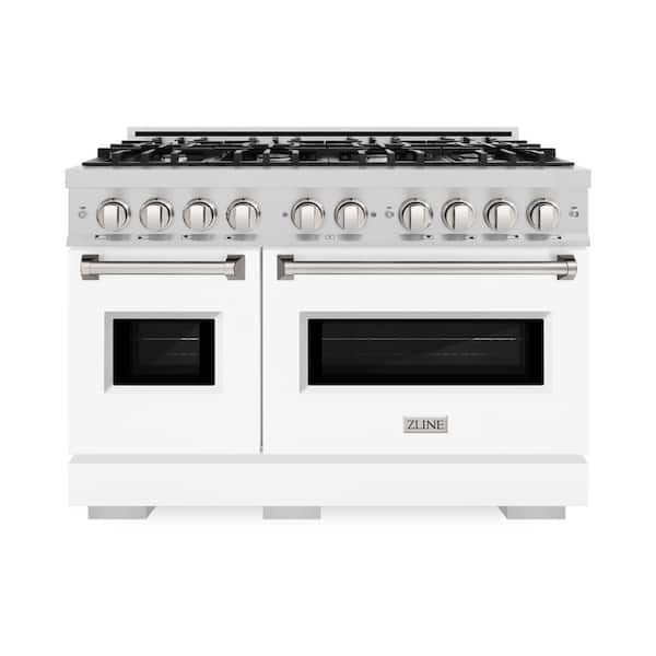 ZLINE Kitchen and Bath Classic 48 in. 8-Burner Gas Range with Double Oven in Stainless Steel and Matte White Door
