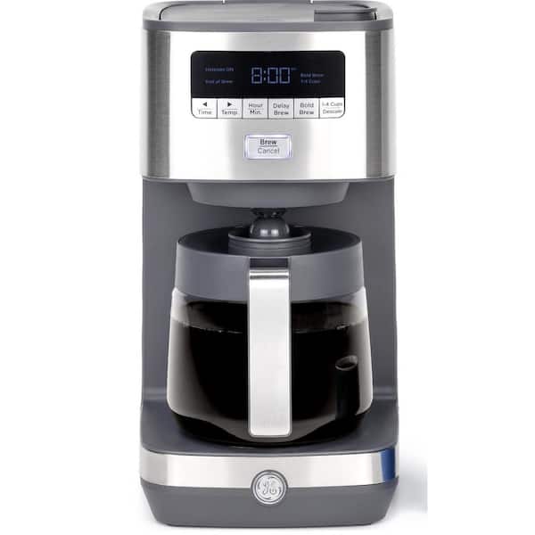 GE 12-Cup Stainless Steel Drip Coffee Maker with Glass Carafe and Adjustable Keep Warm Plate