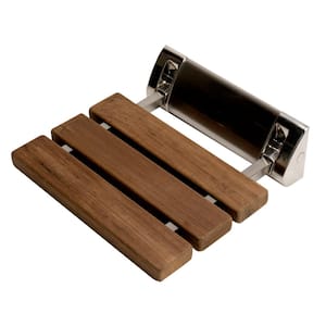 Wall-Mounted Shower Seat with Brushed Nickel Joints in Natural Wood