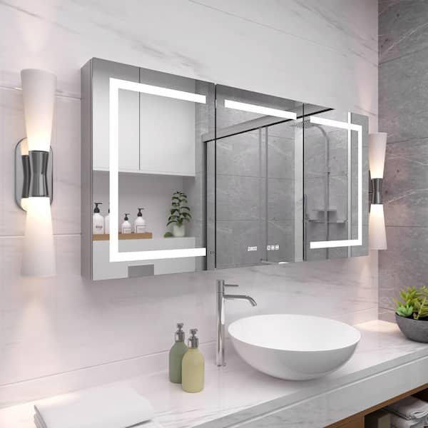 60 in. W x 30 in. H Rectangular Lighted Medicine Cabinet with Mirror LED, Recessed/Surface Wall Mount for Bathroom