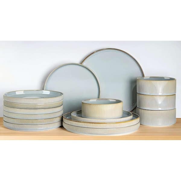 12-Piece Blue Modern Ceramic Kitchen Plates and Bowls Sets (Service for 4)