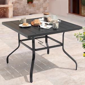 Black Square Metal Outdoor Patio Dining Table with Umbrella Hole