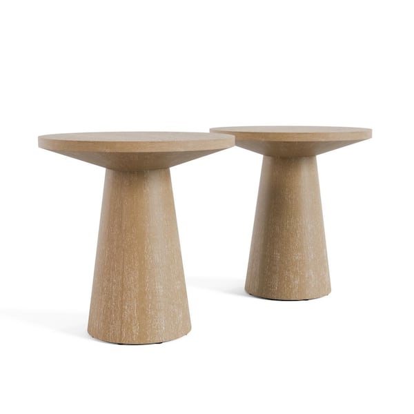 Leander 2 Piece 20 in. Oak Round Wood End Table Set