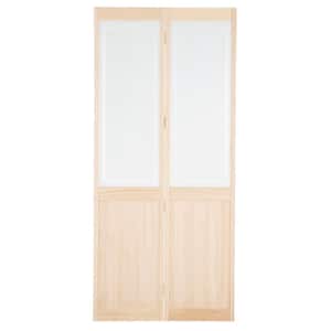 35.5 in. x 80 in. Mezzo Glass Over Raised Panel Frost 1/2-Lite Pine Wood Interior Bi-Fold Door