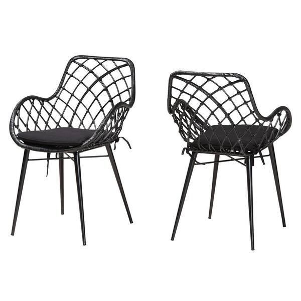 bali & pari Ballerina Black Rattan Dining Chair (Set of 2)