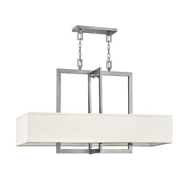 Hampton 4-Light Antique Nickel Shaded Mini Pendant With Off-White Linen Hardback Shade