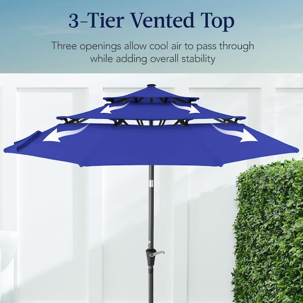 3 patio umbrella pole Best Choice Products 10ft 3-Tier Patio Umbrella, Market Sun Shade w/ Tilt Adjustment, Easy Crank